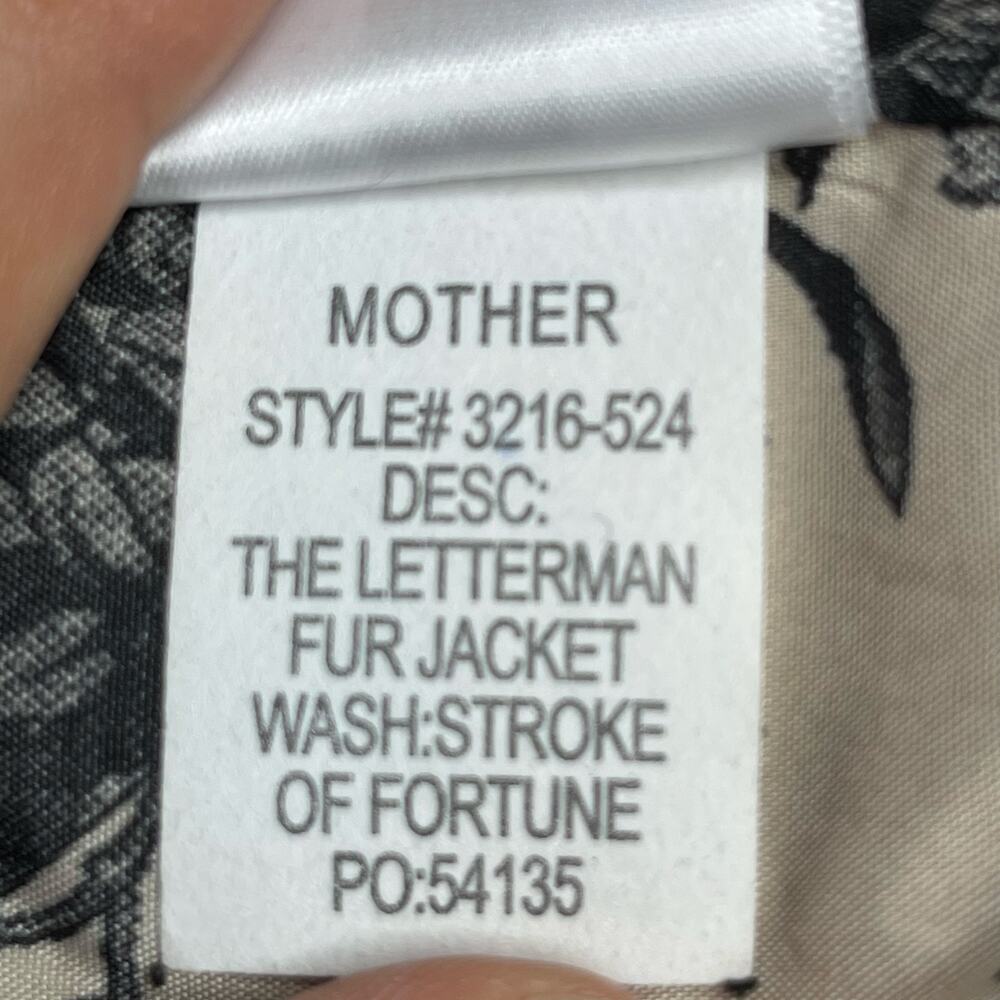 Mother The Letterman Faux Fur Bomber Jacket M Wash stroke of fortune Cozy - Picture 12 of 13